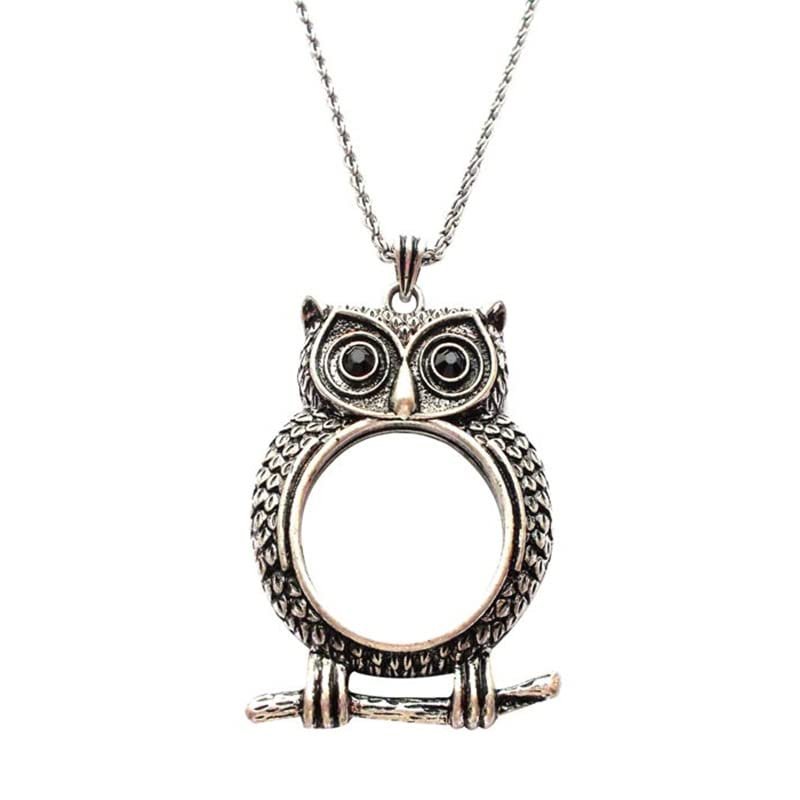 1PC 3X Portable Gift Owl Necklace Reading Magnifier Decoration Pendant Necklace Decorative Magnifying Glass Loupe