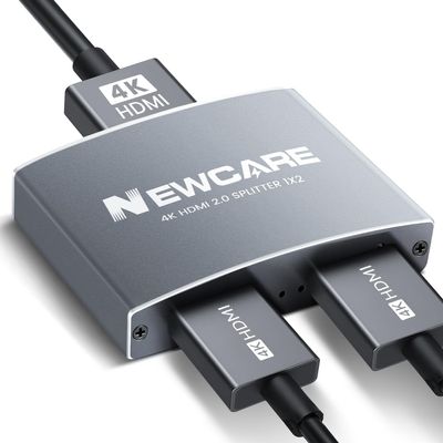 NEWCARE 1x2 HDMI Splitter, 4K@60Hz for Dual Monitors - 3.9Ft High Speed Cable, Silver