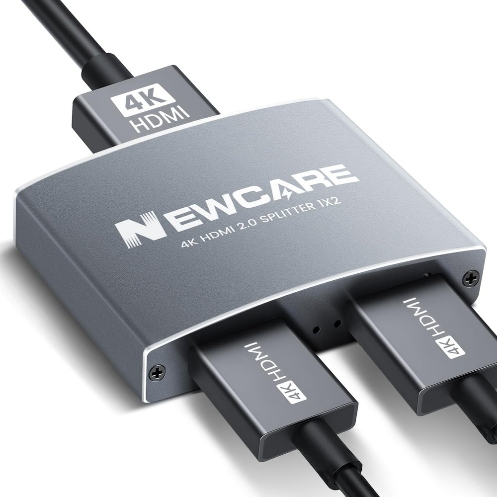 NEWCARE 1x2 HDMI Splitter, 4K@60Hz for Dual Monitors - 3.9Ft High Speed Cable, Silver