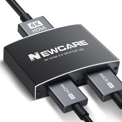 NEWCARE HDMI Splitter 1 in 2 Out, 4K@60Hz HDMI Splitter for Dual Monitors [with 3.9Ft High Speed Cable], 1x2 HDMI Splitter Switch to 2 Display Mirror/Duplicate, 1 Source to 2 Displays (4K@60Hz Black)