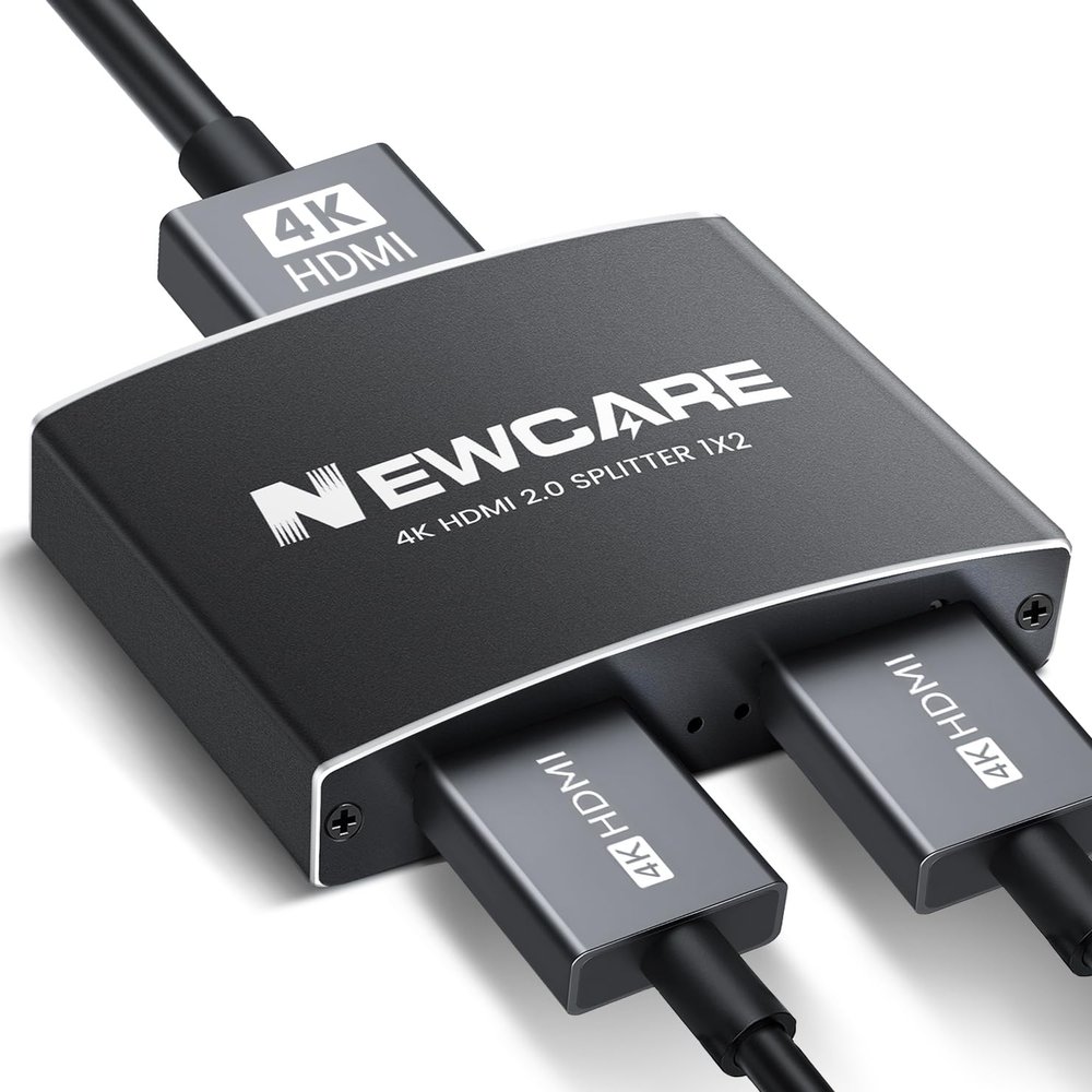 NEWCARE HDMI Splitter 1 in 2 Out, 4K@60Hz HDMI Splitter for Dual Monitors [with 3.9Ft High Speed Cable], 1x2 HDMI Splitter Switch to 2 Display Mirror/Duplicate, 1 Source to 2 Displays (4K@60Hz Black)