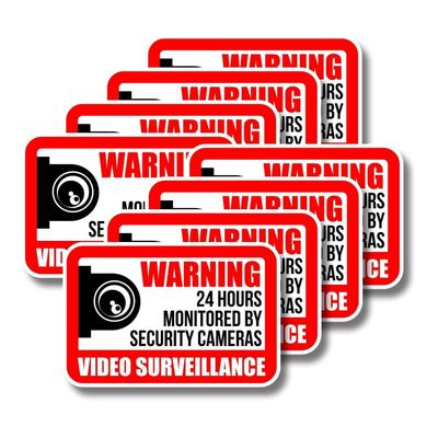 10x Video Camera Surveillance Warning Sign Pack - Home Outdoor Indoor Use Cctv Alarm Security Sticker Vinyl Waterproof Recording Alert Decal 8