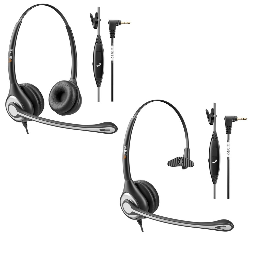 Wantek Binaural/Single Phone Headset with Microphone Noise Cancelling,Telephone Headset 2.5mm with Microphone Noise Cancelling & Volume Controls