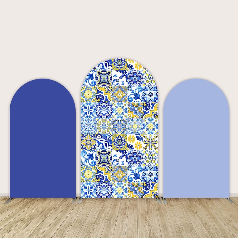 Baby Shower Arch Wall Chiara Backdrops Kids Birthday Party Decoration Blue Morocco Mediterranean Photobooth Wedding Party Background Banner Doubleside 80x160cm