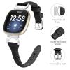 FitTurn Compatible with Fitbit Sense 2/Fitbit Versa 4 3 Bands for Women Men, Soft Genuine Leather Band Slim Strap Replacement Accessory Wristband + Metal rhinestone Adapter (Black) view 3