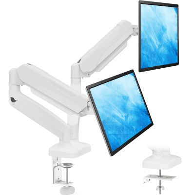 MOUNTUP Dual Monitor Stand for Desk, Monitor Arms for 2 Monitors Max 32 Inches, Height Adjustable Double Monitor Mount, VESA Mount with C-Clamp & Grommet Base, Holds 4.4-17.6lbs, White