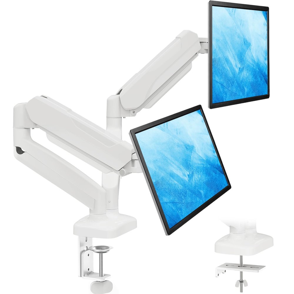 MOUNTUP Dual Monitor Stand for Desk, Monitor Arms for 2 Monitors Max 32 Inches, Height Adjustable Double Monitor Mount, VESA Mount with C-Clamp & Grommet Base, Holds 4.4-17.6lbs, White