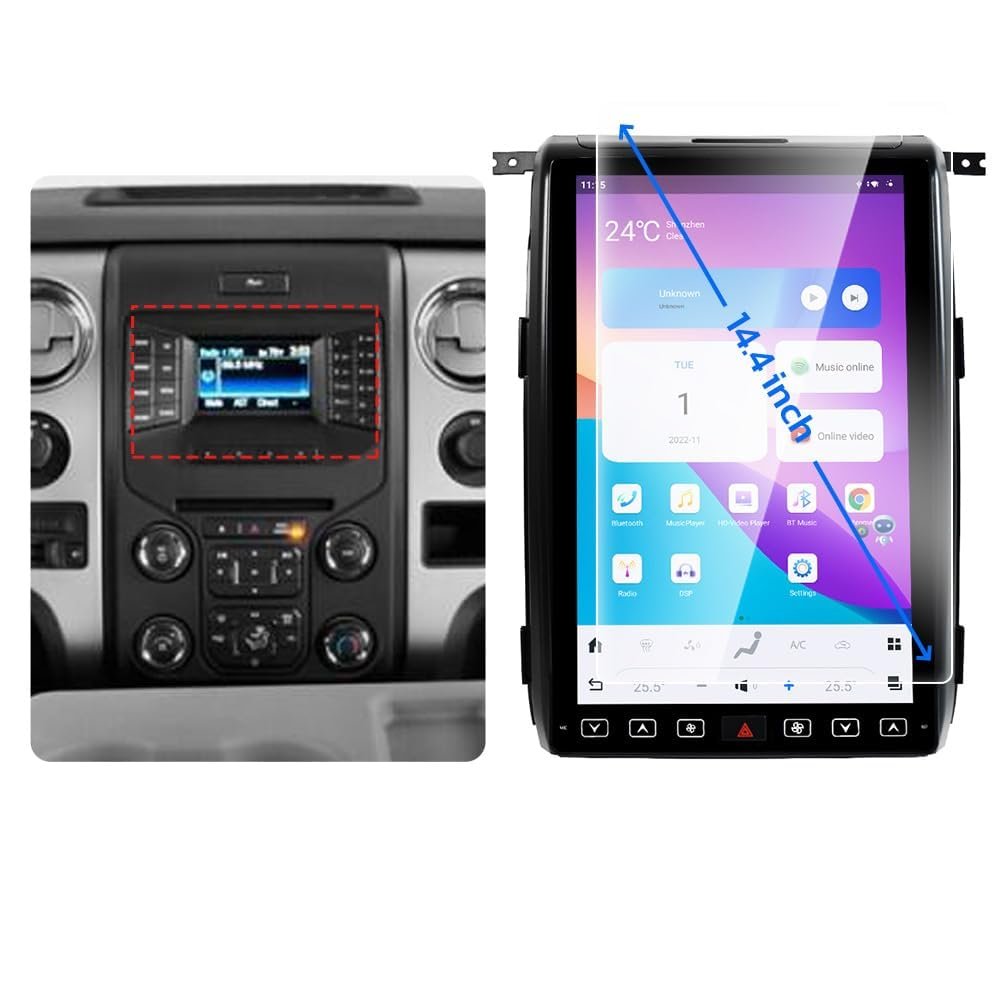 14.4 Inch Car Radio for Ford F150 F-150 2013 2014 Year Android Auto Stereo Receiver Multimedia Player GPS Navigation Head Unit Tape Recorder (SYNC1)