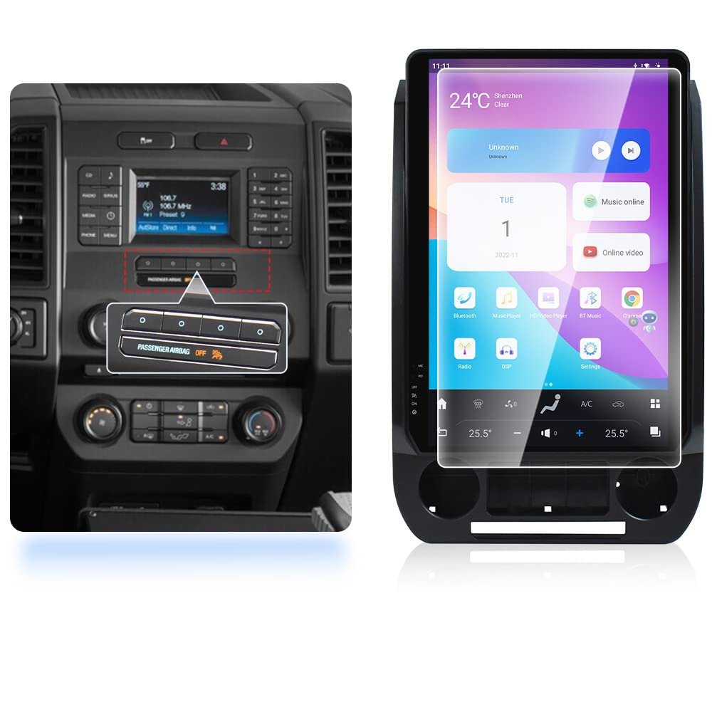 14.4 Inch Vertical Screen Car Radio for Ford Raptor F150 2015-2022 Android Auto Stereo Receiver Multimedia Player GPS Navigation Head Unit Tape Recorder (SYNC1)