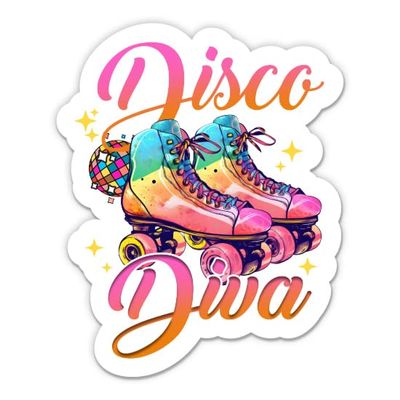 Disco Diva Stickers - 2 Pack - Waterproof Vinyl for Car, Phone, Water Bottle, Laptop - Roller Skates Decals (2-Pack)
