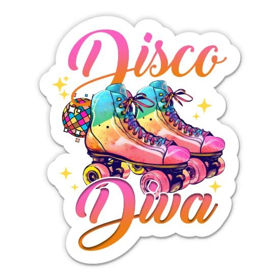 Disco Diva Stickers - 2 Pack - Waterproof Vinyl for Car, Phone, Water Bottle, Laptop - Roller Skates Decals (2-Pack)