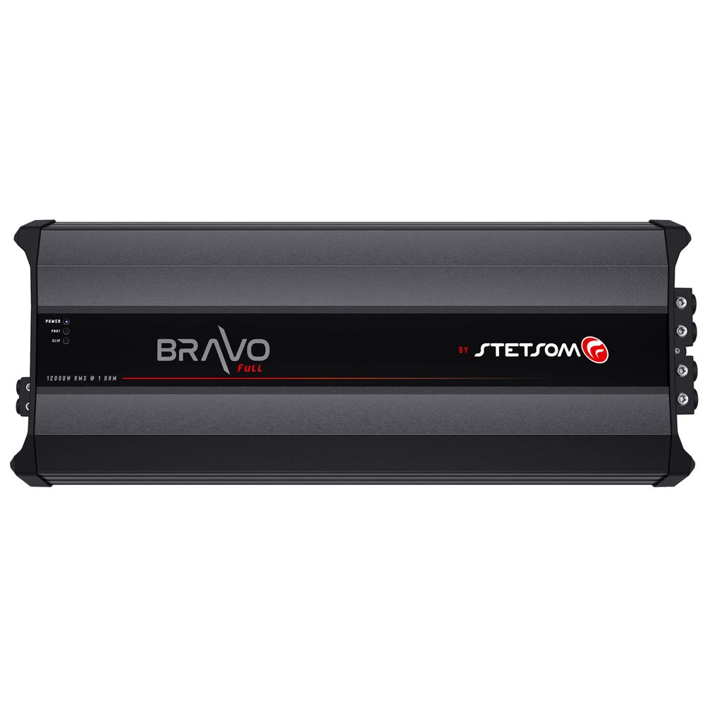 Stetsom Bravo Full 12000 1 Ohm Mono Car Amplifier, 12000.1 12K Watts RMS, 1 Stable Car Audio, HD Sound Quality, Crossover & Bass Boost, Car Stereo Speaker Subwoofer MD, Smart Coolers