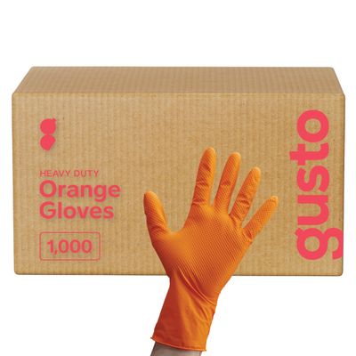 GUSTO [Case of 1000 8 Mil Disposable Orange Nitrile Gloves HEAVY DUTY, Industrial, Diamond Texture - Large (Formerly Comfy Package)