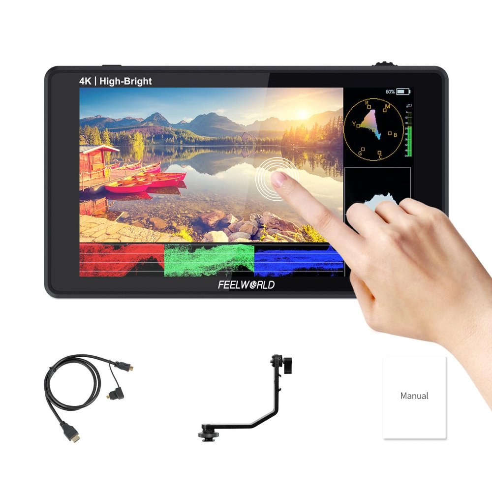 FEELWORLD 6 Inch 1600Nit Camera Field Monitor,Full HD1920x1080IPS 3D LUT Waveform Vector Scope Video Monitor 4K HDMI Input/Output for DSR Camera LUT6E