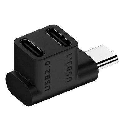 10Gbps USB C Connector Adapter 2 in 1 USB C Right Angle Adapter PD 100W Data Transfe Fast Charging Adapter for Steam Deck Laptop Tablet More (Bvertical Bend)