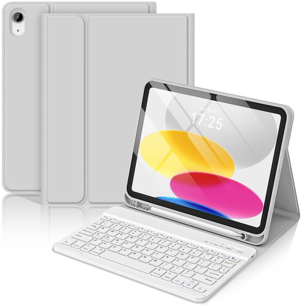 BQSS for iPad (A16) 11th 10th Generation Case with Keyboard, Auto Wake/Sleep, Detachable Wireless Bluetooth Keyboard Case with Pencil Holder for iPad 11-inch A16 2025 10th Gen 10.9 Inch 2022 (Gray)