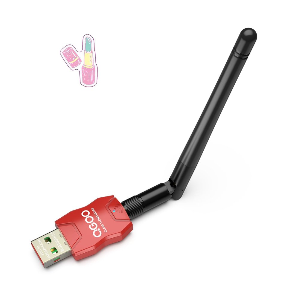 Class 1 Long Range Bluetooth Adapter for PC, QGOO USB Bluetooth Adapter for PC 5.3+EDR, Dongle Receiver Support Windows10/8.1/8/7red-168