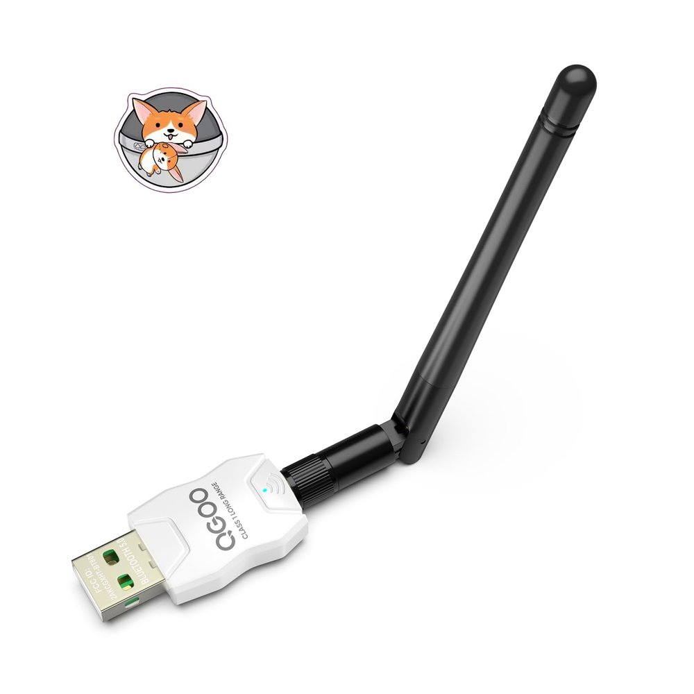 Class 1 Long Range Bluetooth Adapter for PC, QGOO USB Bluetooth Adapter for PC 5.3+EDR, Dongle Receiver Support Windows10/8.1/8/7white-073