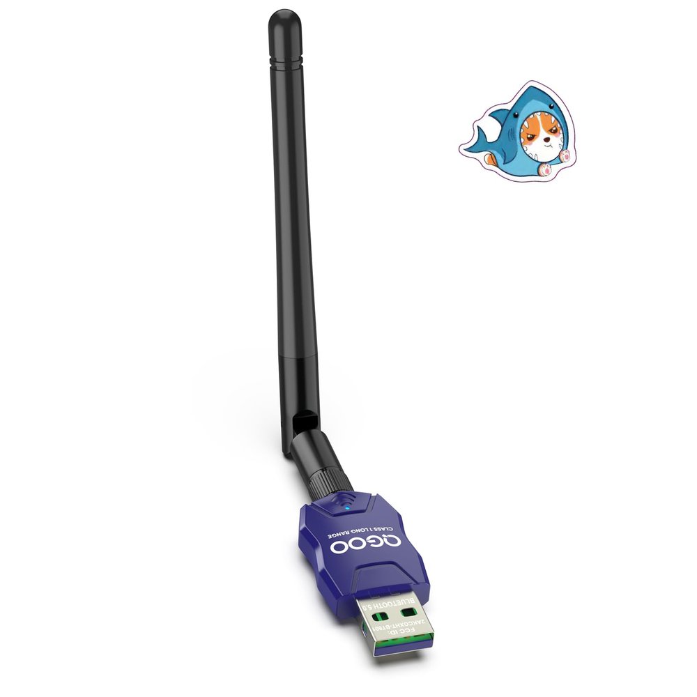 Class 1 Long Range Bluetooth Adapter for PC, QGOO USB Bluetooth Adapter for PC 5.3+EDR, Dongle Receiver Support Windows10/8.1/8/7blue-185
