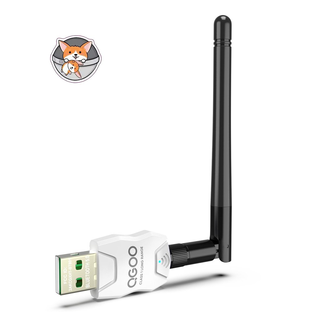 Class 1 Long Range Bluetooth Adapter for PC, QGOO USB Bluetooth Adapter for PC 5.3+EDR, Dongle Receiver Support Windows10/8.1/8/7white-072