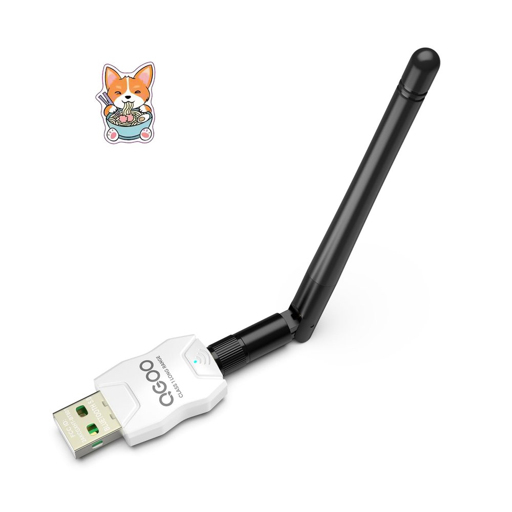Class 1 Long Range Bluetooth Adapter for PC, QGOO USB Bluetooth Adapter for PC 5.3+EDR, Dongle Receiver Support Windows10/8.1/8/7white-023