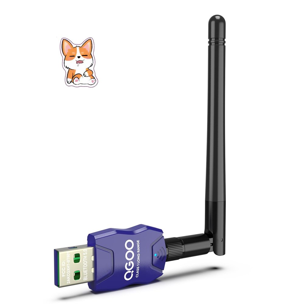 Class 1 Long Range Bluetooth Adapter for PC, QGOO USB Bluetooth Adapter for PC 5.3+EDR, Dongle Receiver Support Windows10/8.1/8/7blue-001