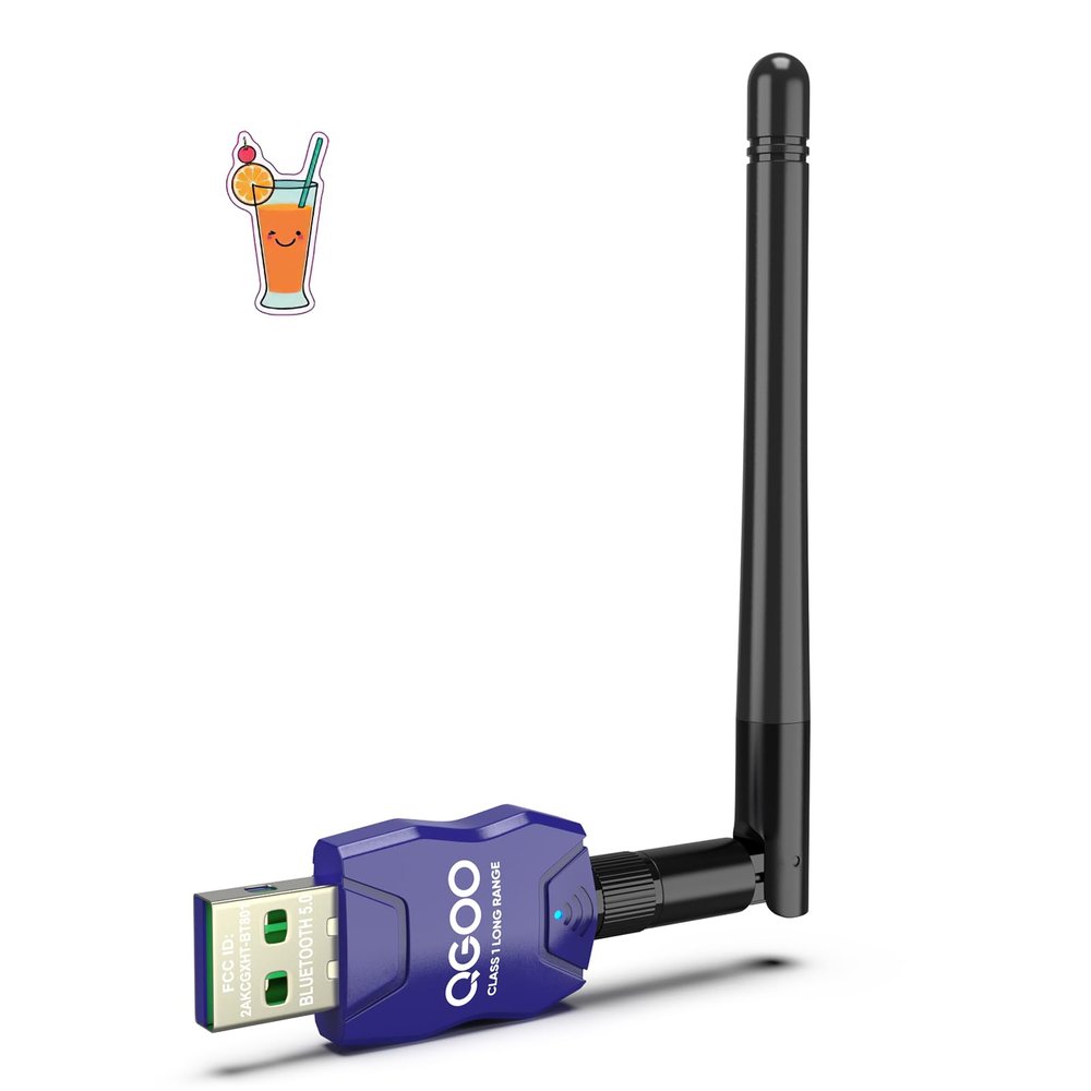 Class 1 Long Range Bluetooth Adapter for PC, QGOO USB Bluetooth Adapter for PC 5.3+EDR, Dongle Receiver Support Windows10/8.1/8/7blue-152
