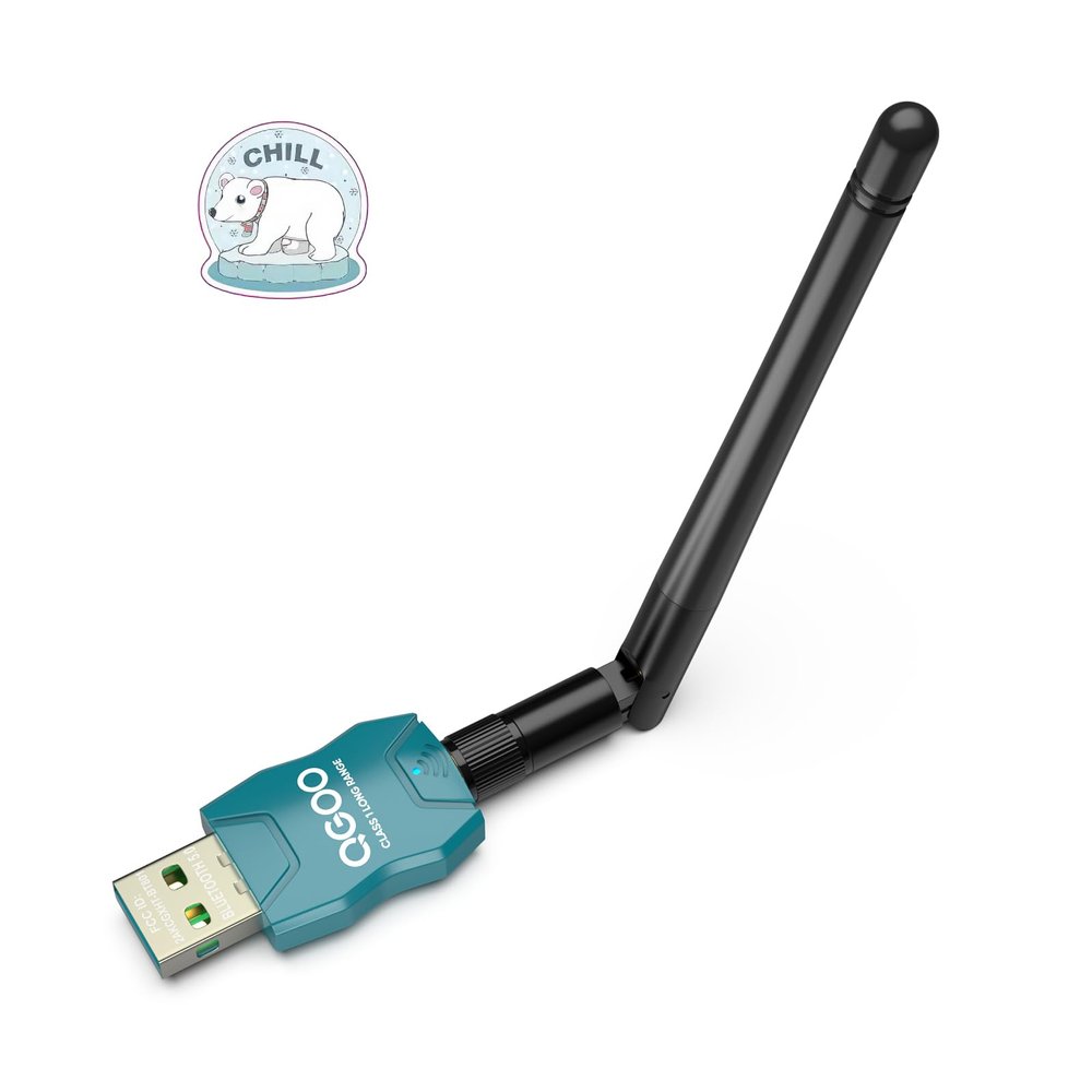 Class 1 Long Range Bluetooth Adapter for PC, QGOO USB Bluetooth Adapter for PC 5.3+EDR, Dongle Receiver Support Windows10/8.1/8/7green-194