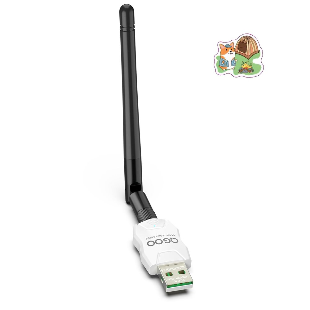 Class 1 Long Range Bluetooth Adapter for PC, QGOO USB Bluetooth Adapter for PC 5.3+EDR, Dongle Receiver Support Windows10/8.1/8/7white-047