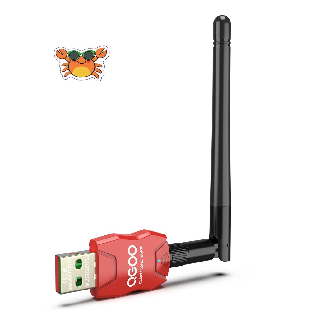 Class 1 Long Range Bluetooth Adapter for PC, QGOO USB Bluetooth Adapter for PC 5.3+EDR, Dongle Receiver Support Windows10/8.1/8/7red-152
