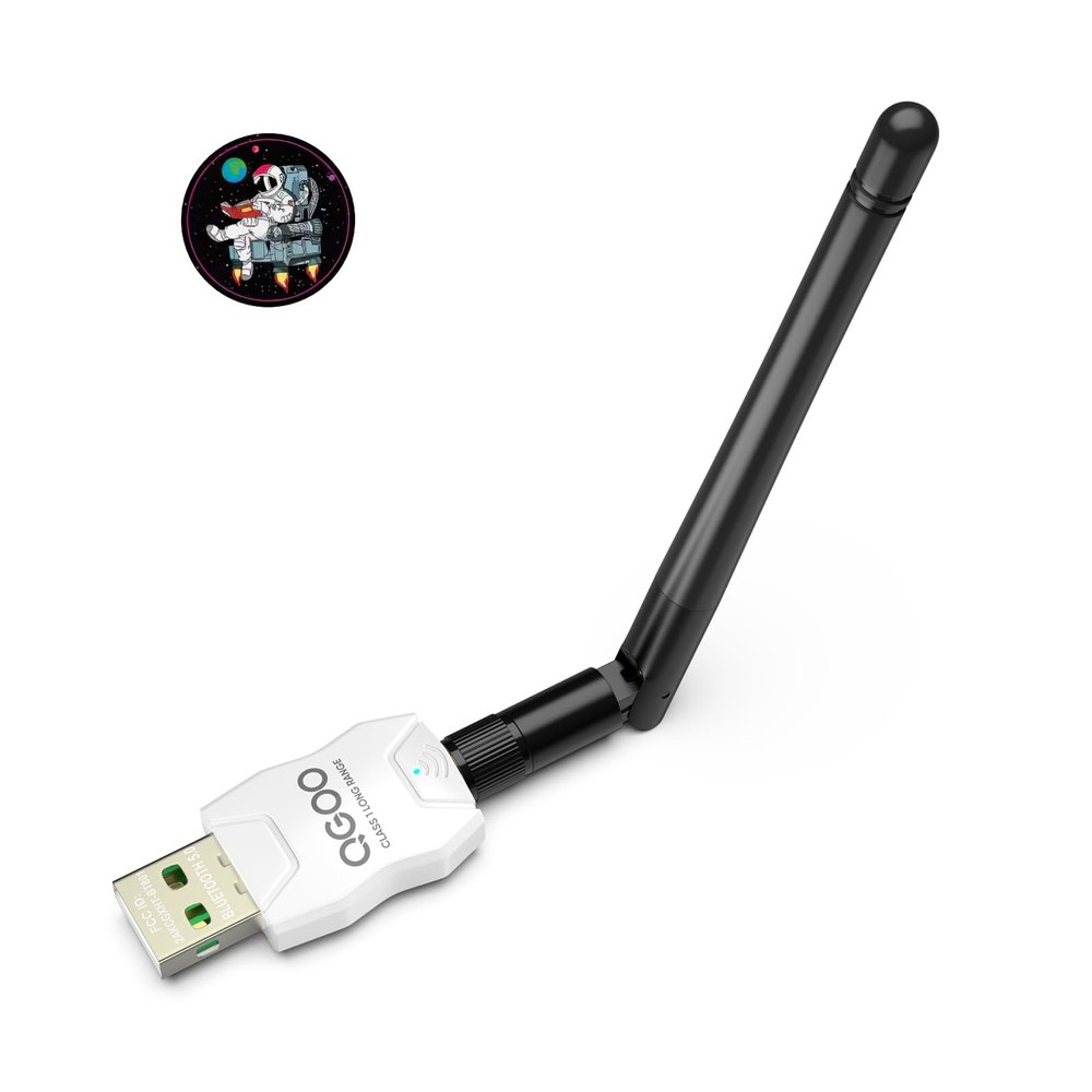 Class 1 Long Range Bluetooth Adapter for PC, QGOO USB Bluetooth Adapter for PC 5.3+EDR, Dongle Receiver Support Windows10/8.1/8/7white-121