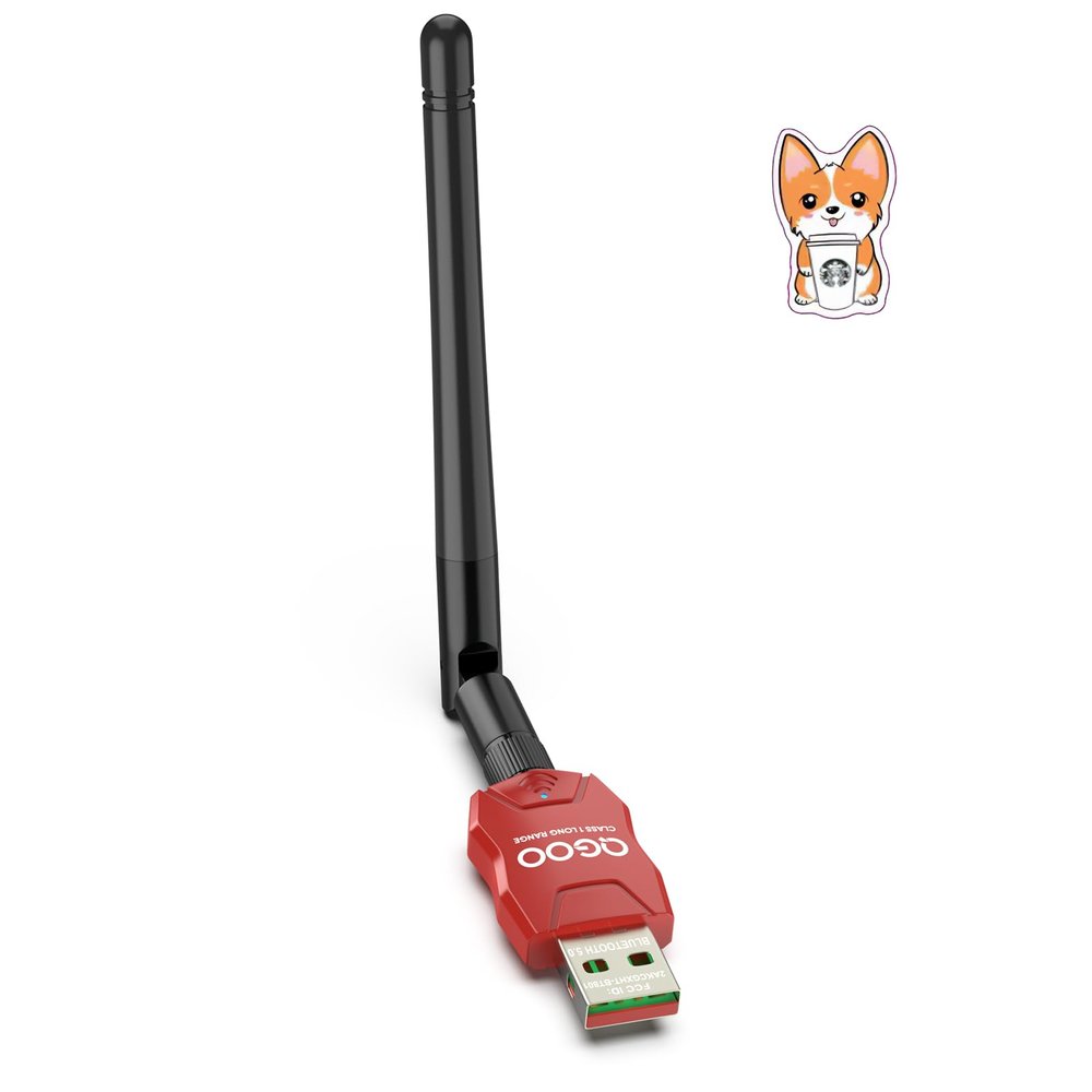 Class 1 Long Range Bluetooth Adapter for PC, QGOO USB Bluetooth Adapter for PC 5.3+EDR, Dongle Receiver Support Windows10/8.1/8/7red-249