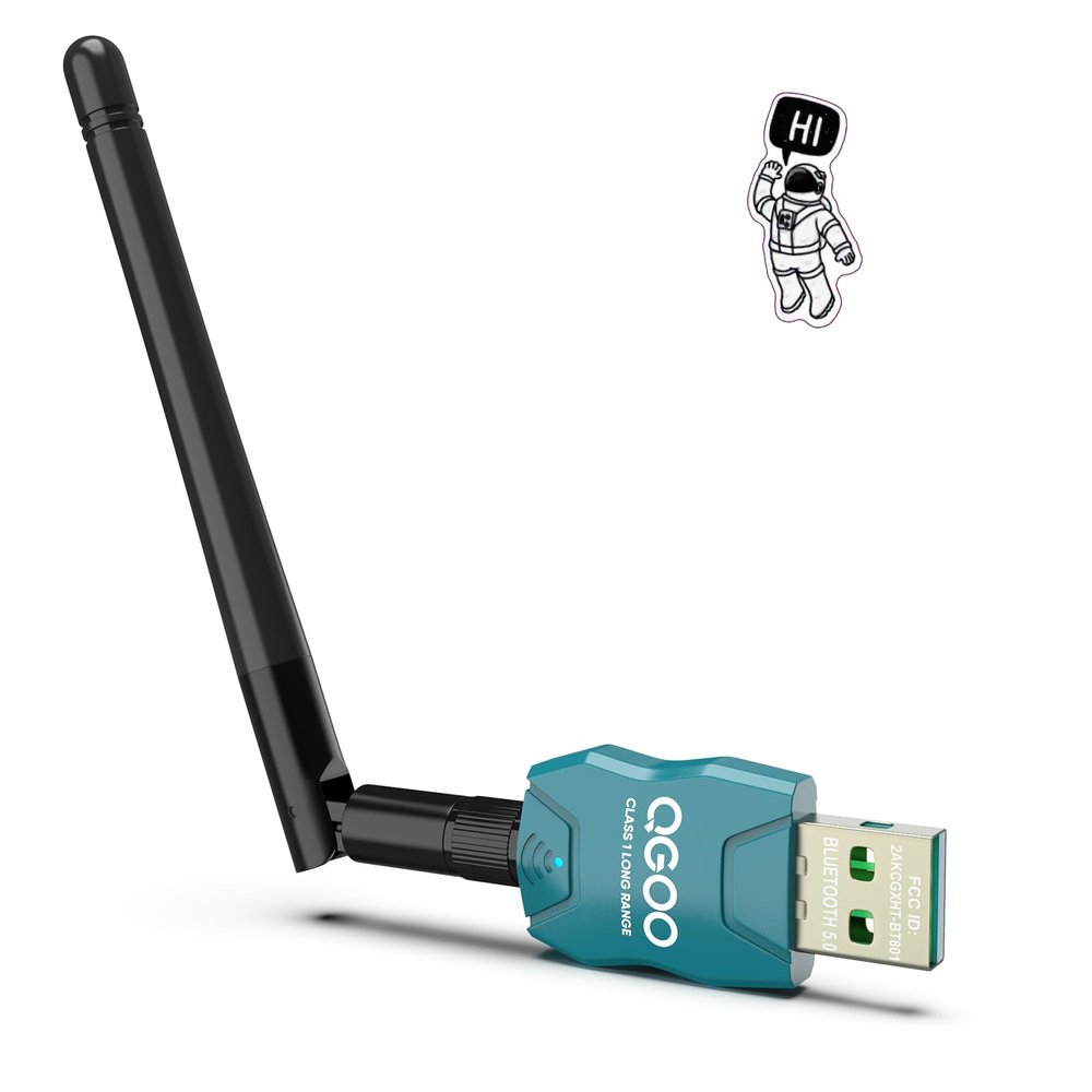 Class 1 Long Range Bluetooth Adapter for PC, QGOO USB Bluetooth Adapter for PC 5.3+EDR, Dongle Receiver Support Windows10/8.1/8/7green-228