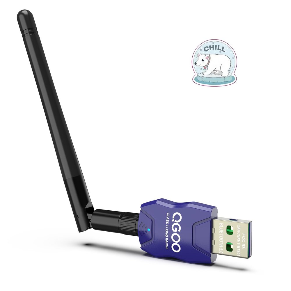 Class 1 Long Range Bluetooth Adapter for PC, QGOO USB Bluetooth Adapter for PC 5.3+EDR, Dongle Receiver Support Windows10/8.1/8/7blue-124