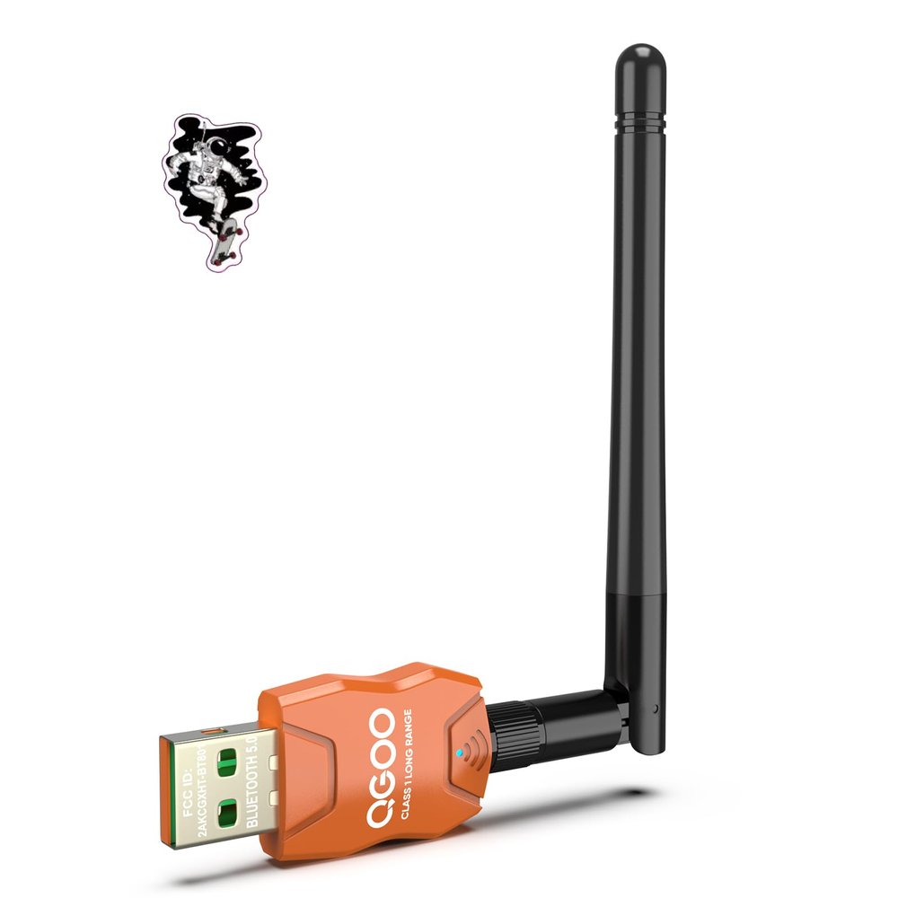 Class 1 Long Range Bluetooth Adapter for PC, QGOO USB Bluetooth Adapter for PC 5.3+EDR, Dongle Receiver Support Windows10/8.1/8/7orange-112