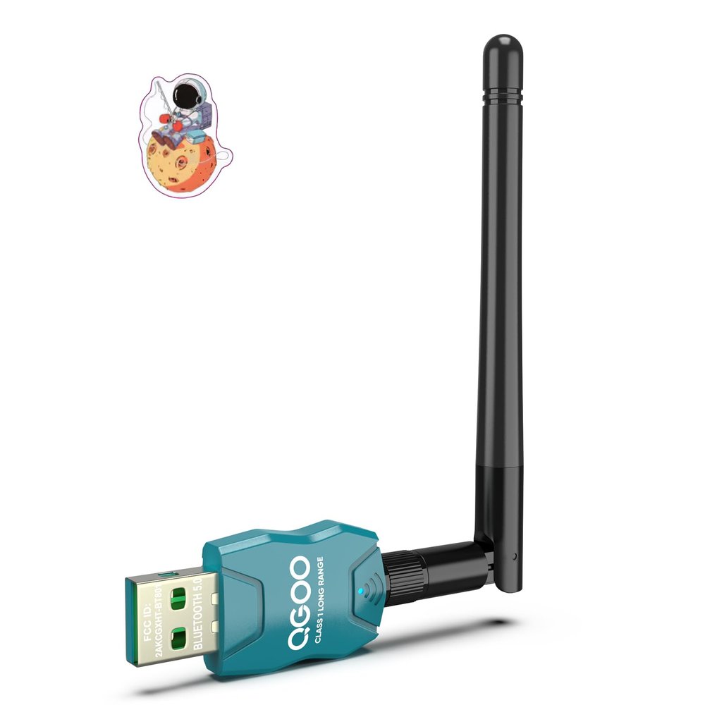 Class 1 Long Range Bluetooth Adapter for PC, QGOO USB Bluetooth Adapter for PC 5.3+EDR, Dongle Receiver Support Windows10/8.1/8/7green-116