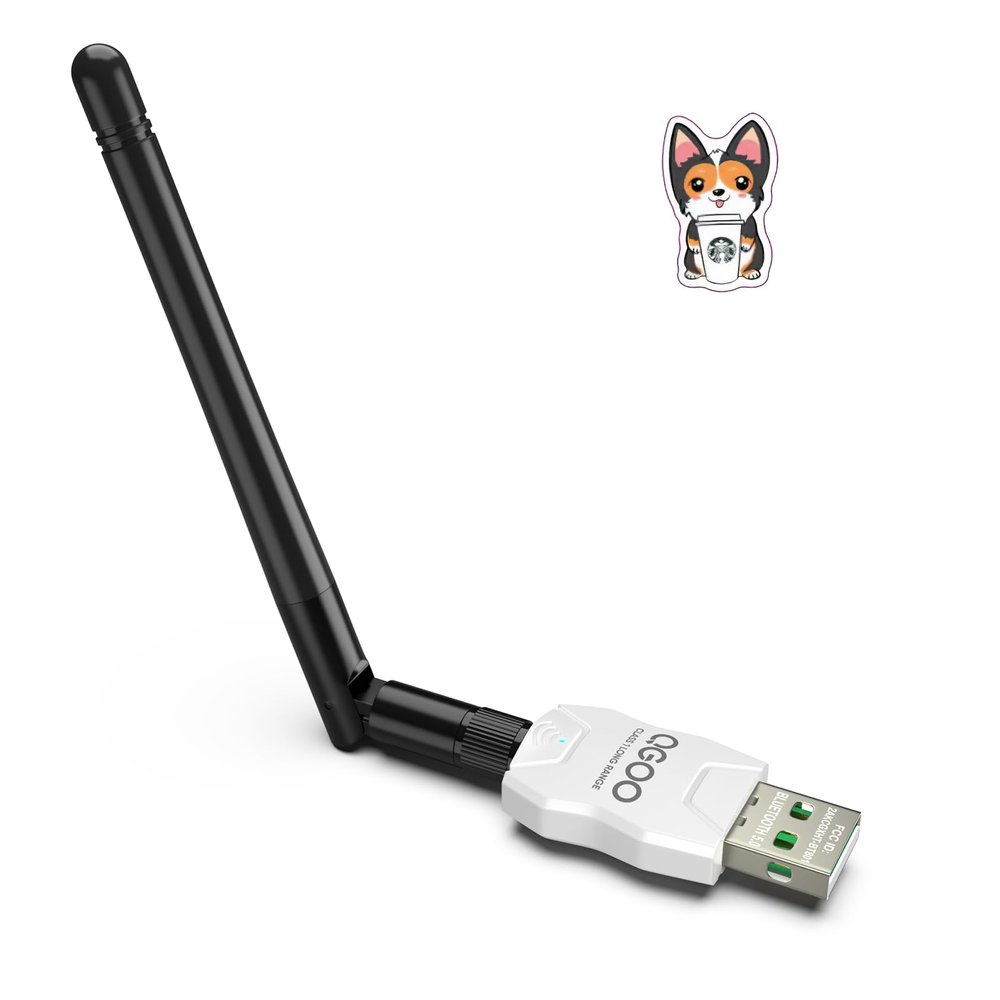 Class 1 Long Range Bluetooth Adapter for PC, QGOO USB Bluetooth Adapter for PC 5.3+EDR, Dongle Receiver Support Windows10/8.1/8/7white-033