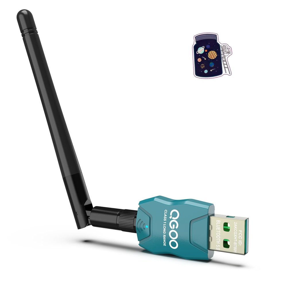 Class 1 Long Range Bluetooth Adapter for PC, QGOO USB Bluetooth Adapter for PC 5.3+EDR, Dongle Receiver Support Windows10/8.1/8/7green-070
