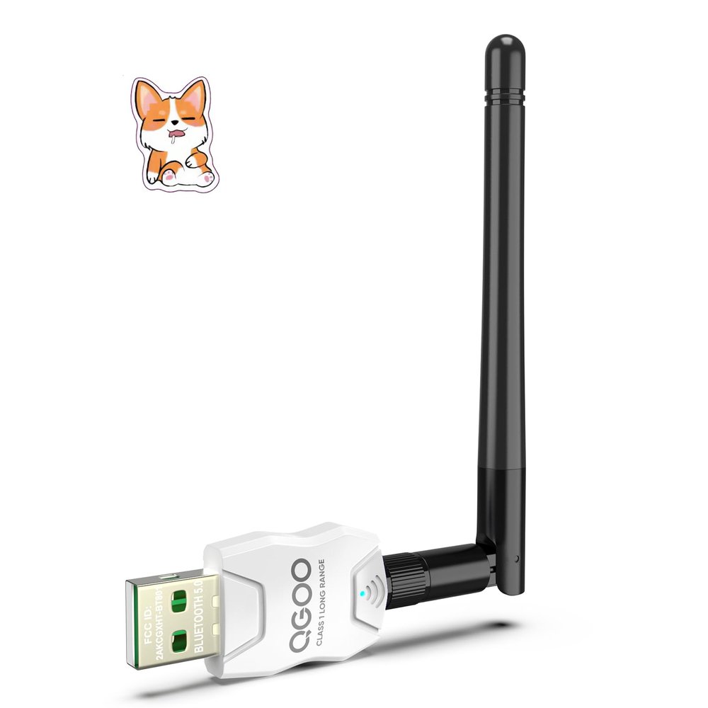 Class 1 Long Range Bluetooth Adapter for PC, QGOO USB Bluetooth Adapter for PC 5.3+EDR, Dongle Receiver Support Windows10/8.1/8/7white-012
