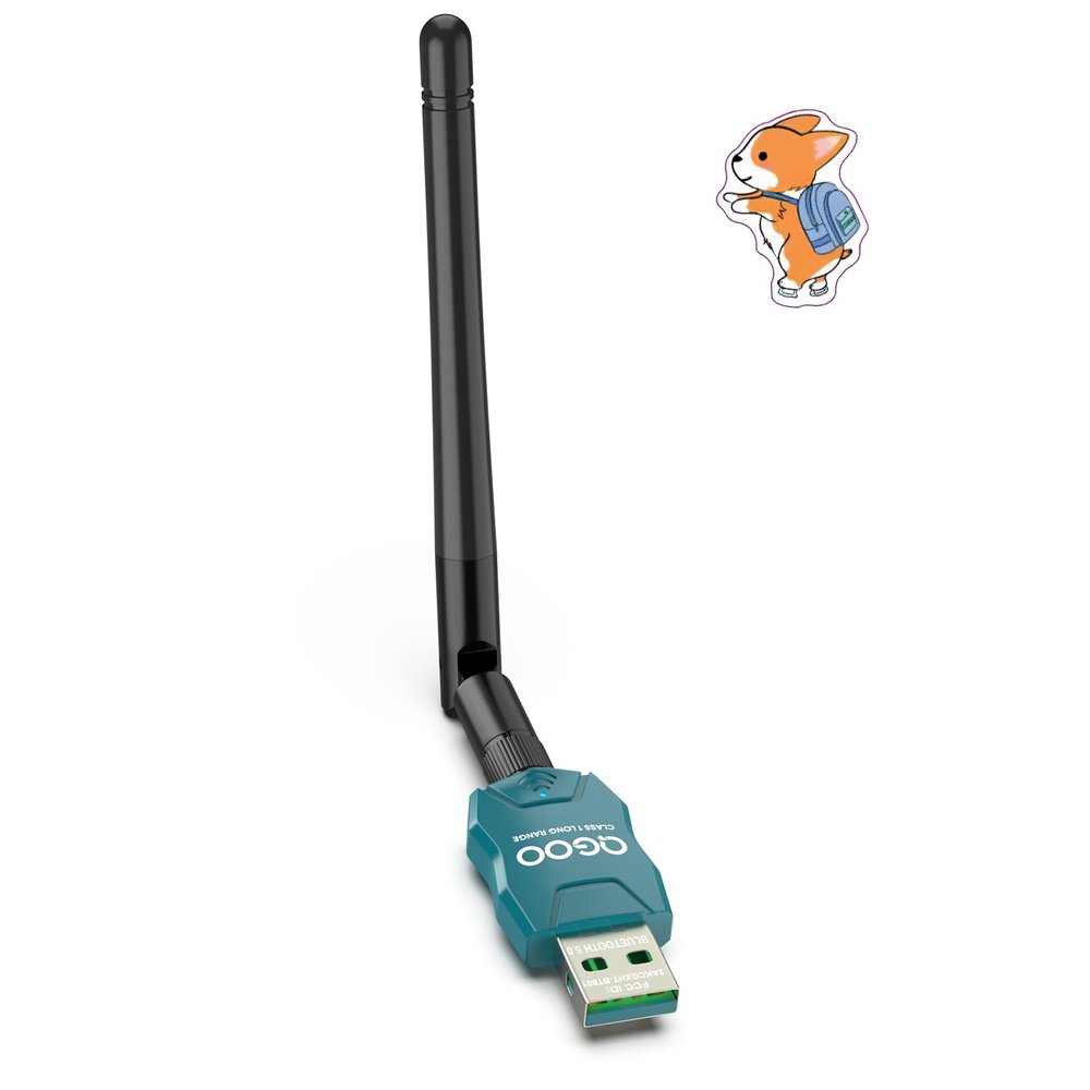 Class 1 Long Range Bluetooth Adapter for PC, QGOO USB Bluetooth Adapter for PC 5.3+EDR, Dongle Receiver Support Windows10/8.1/8/7green-024
