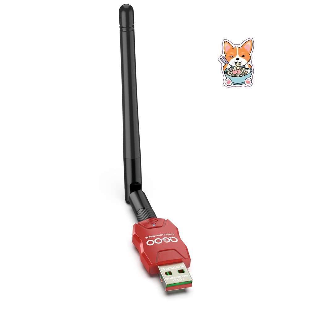 Class 1 Long Range Bluetooth Adapter for PC, QGOO USB Bluetooth Adapter for PC 5.3+EDR, Dongle Receiver Support Windows10/8.1/8/7red-009