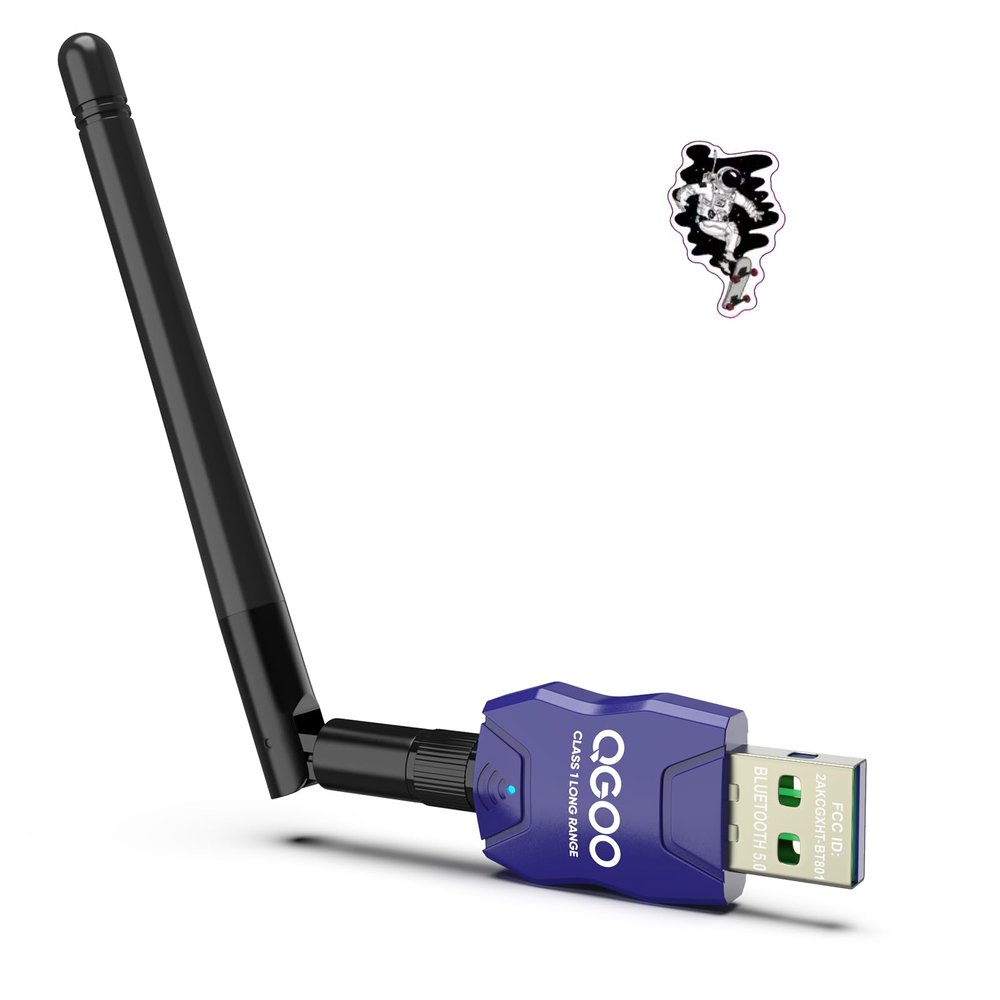 Class 1 Long Range Bluetooth Adapter for PC, QGOO USB Bluetooth Adapter for PC 5.3+EDR, Dongle Receiver Support Windows10/8.1/8/7blue-098
