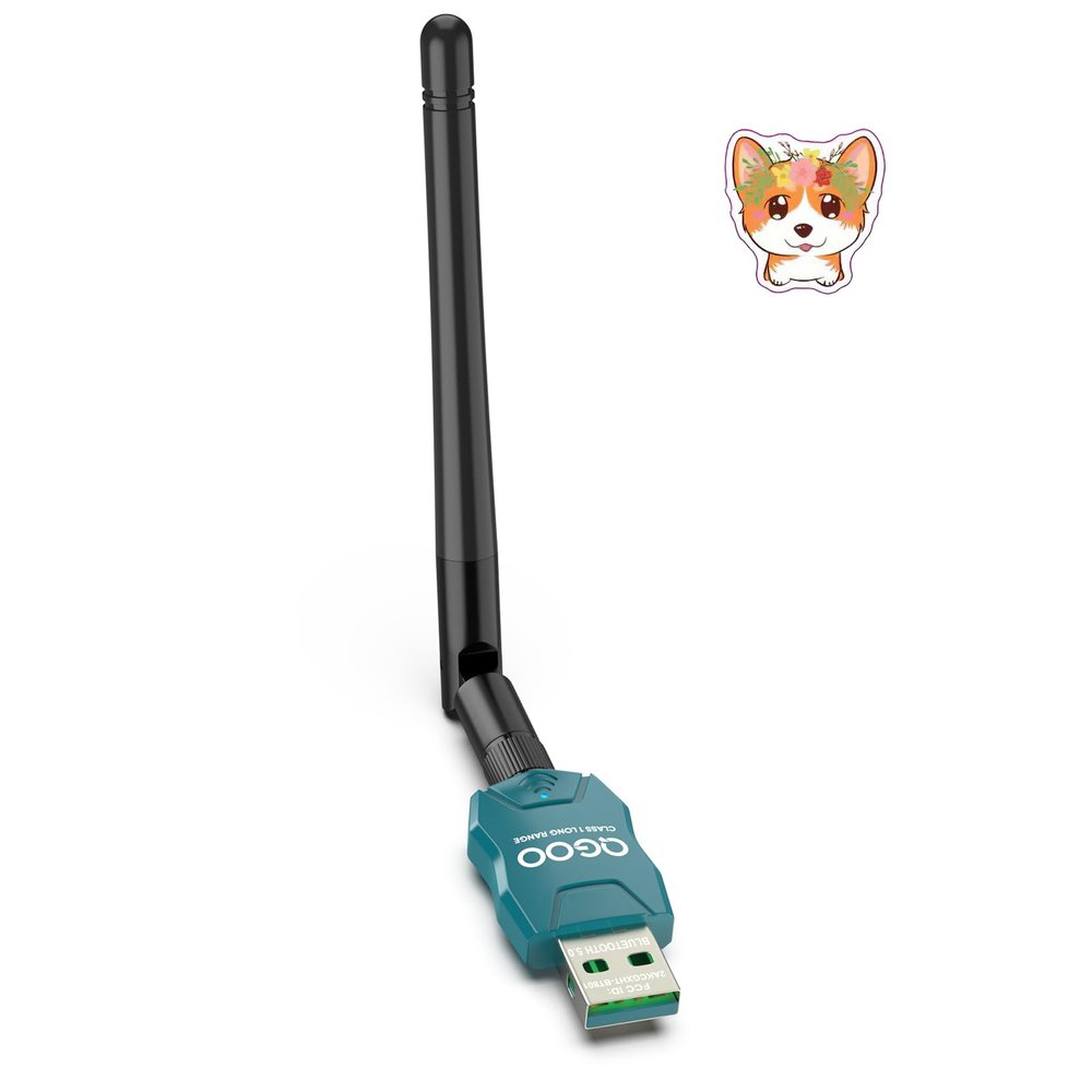 Class 1 Long Range Bluetooth Adapter for PC, QGOO USB Bluetooth Adapter for PC 5.3+EDR, Dongle Receiver Support Windows10/8.1/8/7green-035