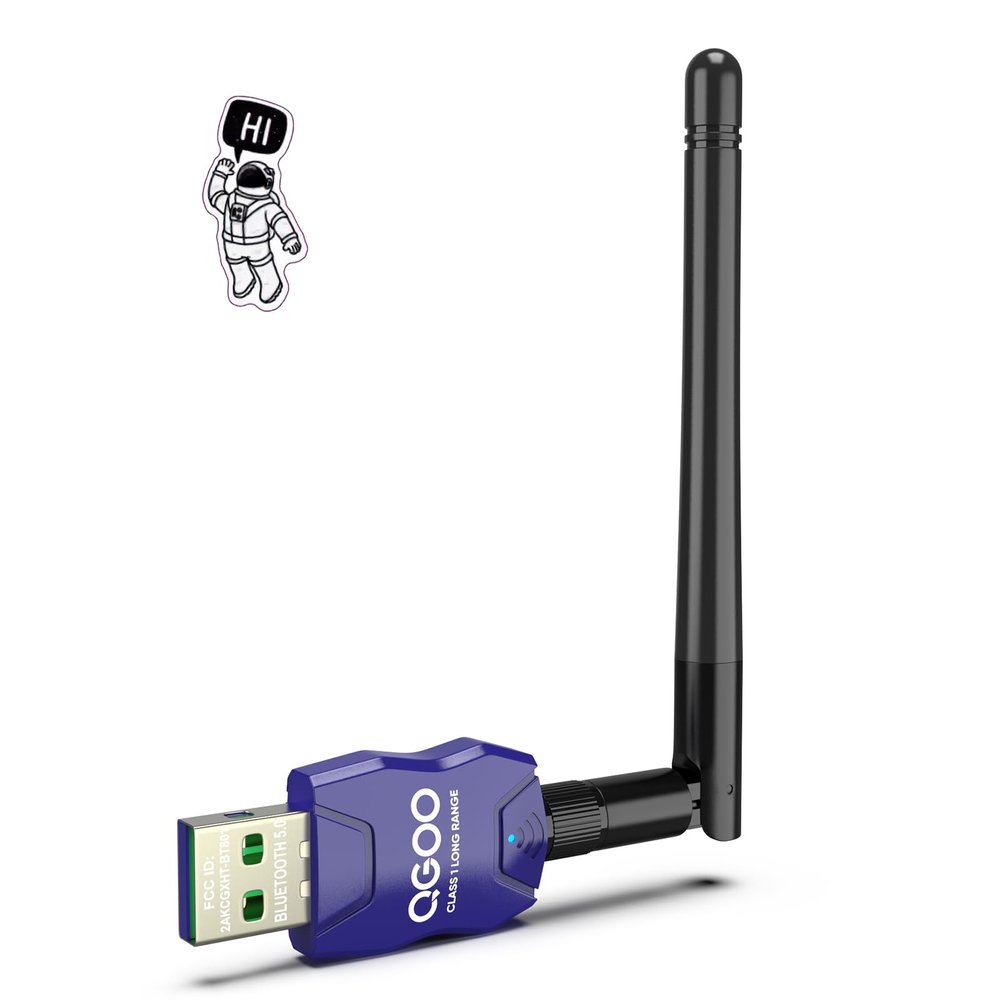 Class 1 Long Range Bluetooth Adapter for PC, QGOO USB Bluetooth Adapter for PC 5.3+EDR, Dongle Receiver Support Windows10/8.1/8/7blue-157