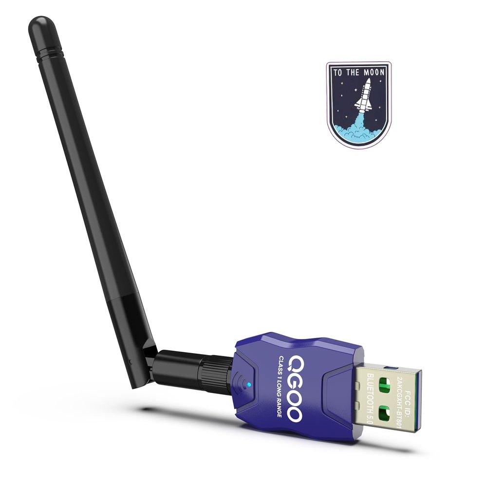 Class 1 Long Range Bluetooth Adapter for PC, QGOO USB Bluetooth Adapter for PC 5.3+EDR, Dongle Receiver Support Windows10/8.1/8/7blue-109