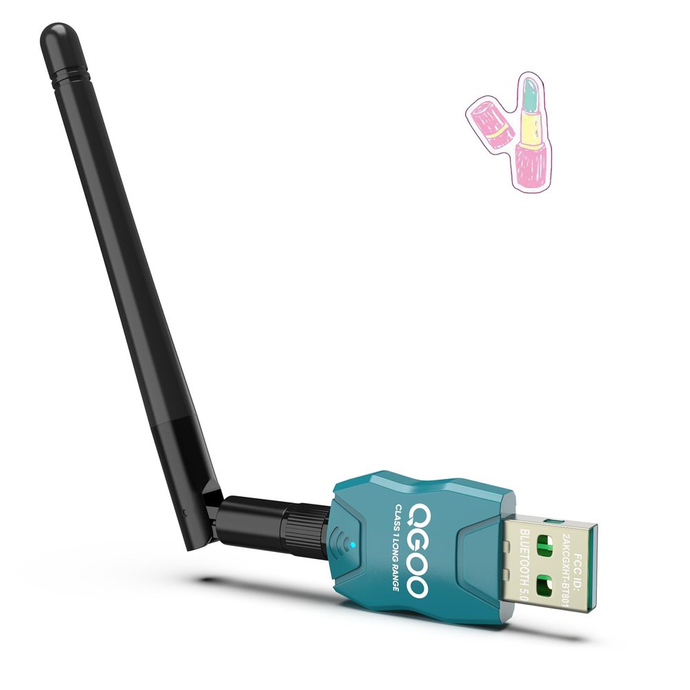 Class 1 Long Range Bluetooth Adapter for PC, QGOO USB Bluetooth Adapter for PC 5.3+EDR, Dongle Receiver Support Windows10/8.1/8/7green-218