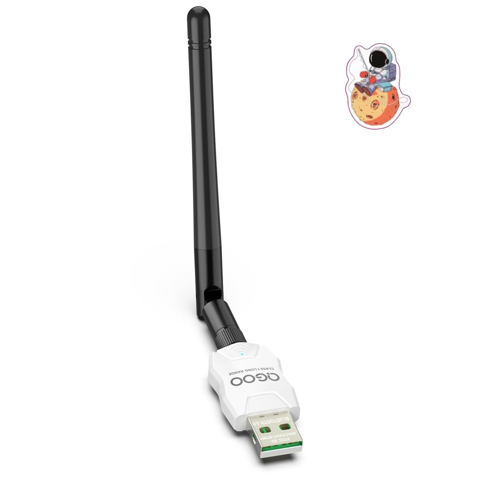 Class 1 Long Range Bluetooth Adapter for PC, QGOO USB Bluetooth Adapter for PC 5.3+EDR, Dongle Receiver Support Windows10/8.1/8/7white-142
