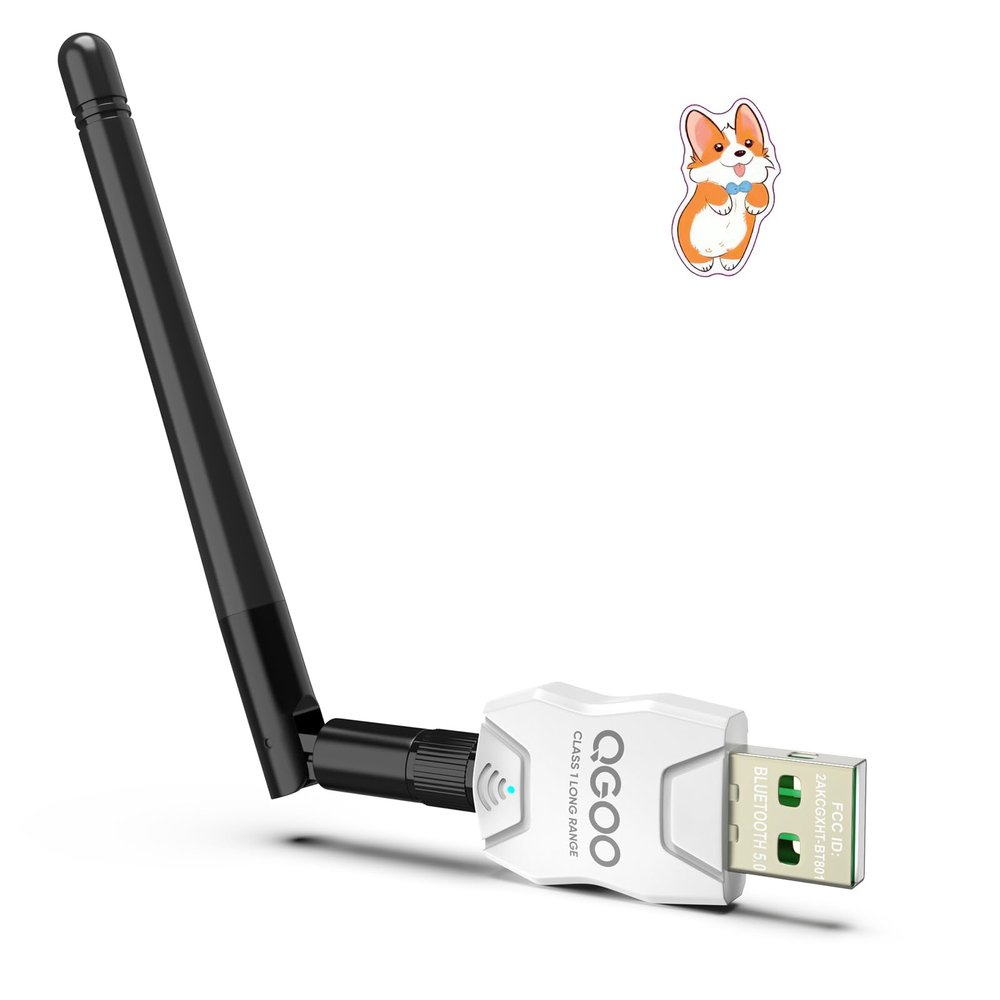 Class 1 Long Range Bluetooth Adapter for PC, QGOO USB Bluetooth Adapter for PC 5.3+EDR, Dongle Receiver Support Windows10/8.1/8/7white-246