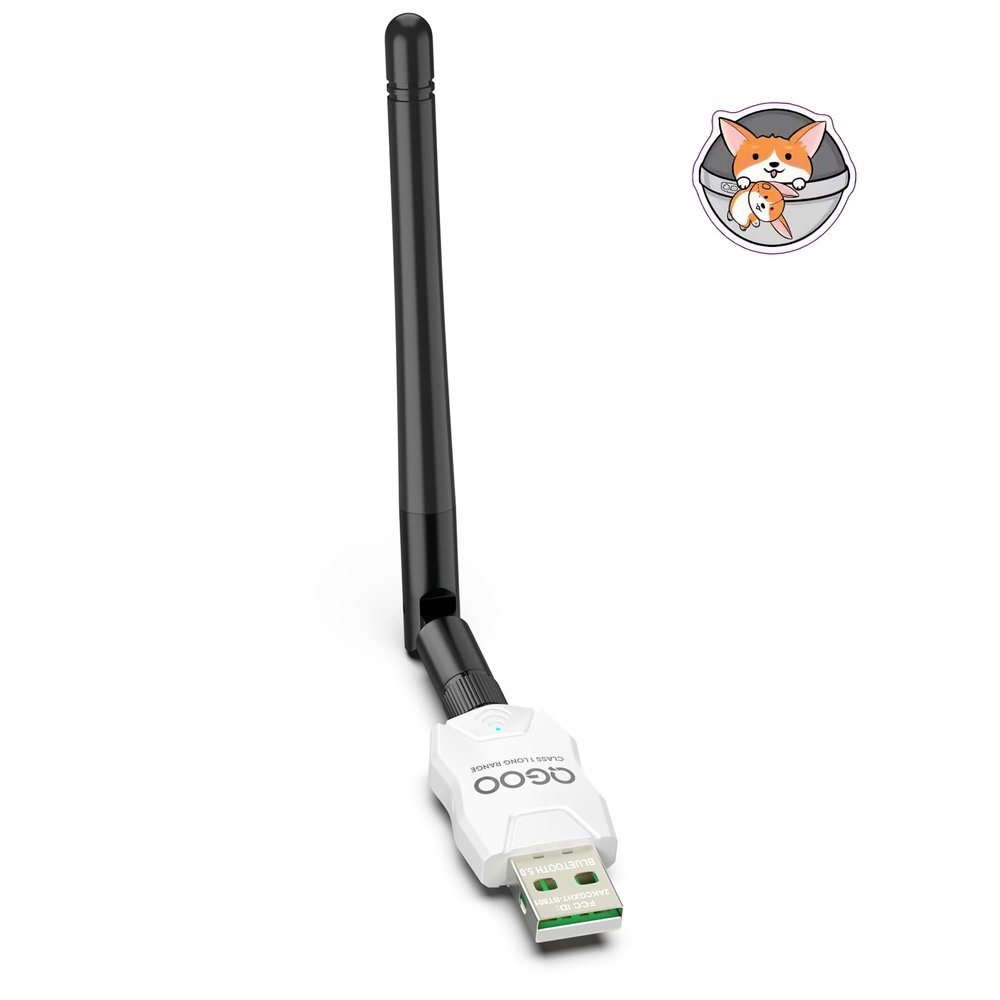 Class 1 Long Range Bluetooth Adapter for PC, QGOO USB Bluetooth Adapter for PC 5.3+EDR, Dongle Receiver Support Windows10/8.1/8/7white-074