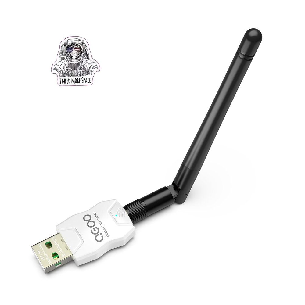 Class 1 Long Range Bluetooth Adapter for PC, QGOO USB Bluetooth Adapter for PC 5.3+EDR, Dongle Receiver Support Windows10/8.1/8/7white-094